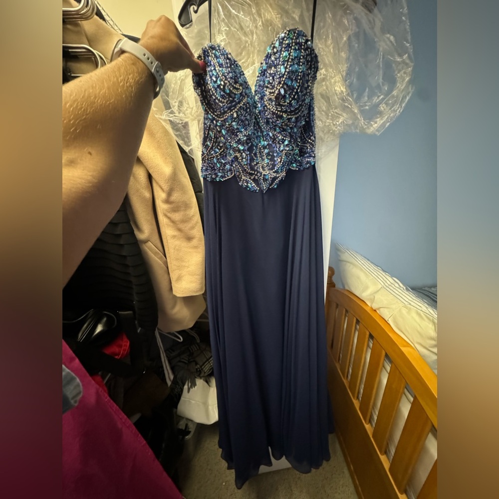 Dave & Johnny Blue Sequin Prom Dress